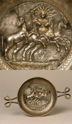 Ασημένια κύλικα με παράσταση του Ήλιου (3ος αι. π.Χ.). Από το Παντικάπαιο της Ταυρίδας (σημ. Κριμαία).